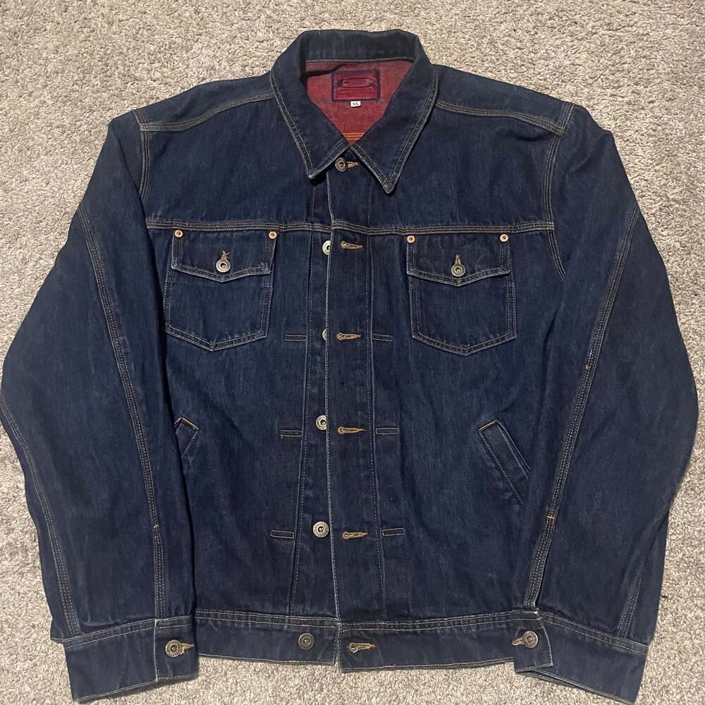 Vintage Guess Dark Wash Denim Jacket with Red Lining